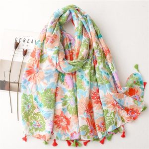 Scarves 2023 Spring Women Scarf Fashion Lovely Floral Print Viscose Shawl Voile Wrap Headband Bufandas Muslim Hijab Sjaal