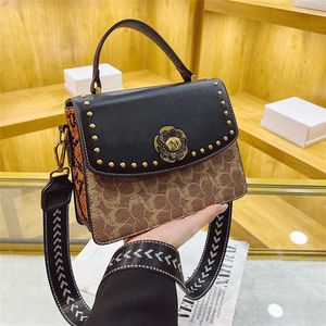 Cheap Purses on sale Fashionable and trendy rivet small square bag wide shoulder strap single portable women's daily commuting
