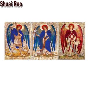 Stitch diamond embroidery Triptych St Michael the Archangel 5d diy diamond painting full square Round diamond mosaic Angel Catholic 3Pc