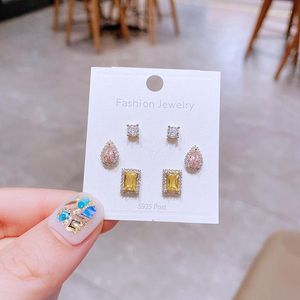 Kolczyki stadninowe Trendy 3 par wielokolorowy zestaw kamienny cyrkon dla kobiet w kolorze złota platana krystaliczna biżuteria