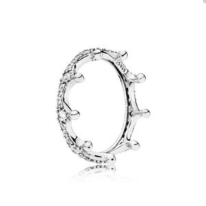Sparkling Crown Ring Real Sterling Silver för Pandora Crystal Diamond Party Jewelry Designer Rings for Women Sisters Gift Stacking Rings with Original Box Set