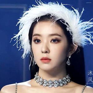 Headpieces koreansk kvinnlig söt vit fjäder pannband stjärna pei zhuxian samma brud hår tillbehör ins bröllop antik huvudbonad