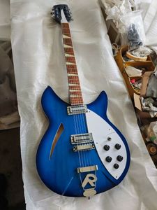 Özel 12 String 330 Blue Electric Guitar 21 FRETS Yarı İçi Büro Vücut 2 Tost Takviyesi Pikapları