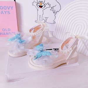 Sandali moda per bambini coda di sirena pizzo perla posteriore eleganti sandali per ragazze per feste di matrimonio spettacolo scarpe da principessa uniche per bambini