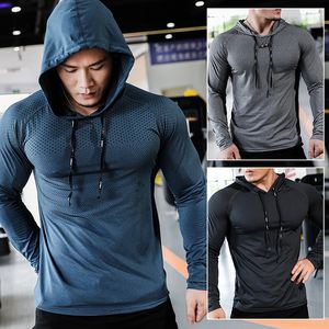 Utomhus T-shirts Mens Fitness Tracksuit Running Sport Hoodie Gym Joggers Hooded Outdoor Workout Athletic Clothing Muscle Training Sweatshirt Tops 230508