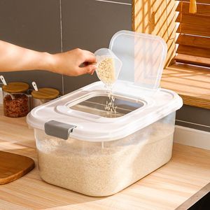 Organization 2.5/3.5/5.5KG Plastic Rice Bucket Bulk Cereals Jars Grains Storage Box Case Food Container Spice Organizer Kitchen Accessories