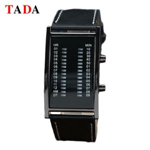 Wristwatches Top Fashion Bridge Rectangle Binary Led Watches Electronic Blue Light Tada Leather Men Sports Digital Watch Relojes Wristwatche