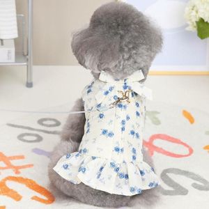 Dog Apparel Sweet Floral Clothes Winter Bowtie Wadded Coat For Small Medium Dogs Chihuahua Bichon Sleeveless Vest Puppy Down Jackets