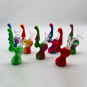 Senaste färgglada silikon Bong Pipes Kit Bubbler Gourd Style Dry Herb Tobacco Glass Tunnel Bowl Spoon Handpipes Portable Hookah Rökning Cigaretthållare Tube DHL