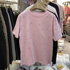 T-shirt da donna in cotone Hip Hop T-shirt con diamanti T-shirt estiva oversize Abbigliamento femminile Top Tee Boyfriend Divertente Solido Harajuku Maglietta punk allentata Donna 230508