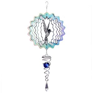 Decorative Objects Figurines 3D Hummingbird Wind Chimes Crystal Sun Catcher Stained Glass Pendant Birds Spinner Home Decor Accessories 230508