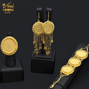 Halsband hänge halsband aniid dubai guld pläterad mynt halsband armband smyckesuppsättningar för kvinnor afrikansk etiopisk brud bröllop lyxig je