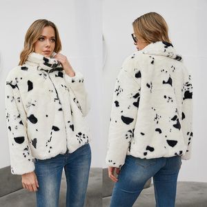 Frauen Jacken Harajuku Kühe Drucken Plüsch Mantel Winter Frauen Koreanische Mode Flanell Warme Oversize Baumwolle Weibliche Streetwear Gothic Kleidung