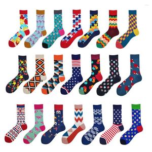 Men's Socks 1 Pair Men Combed Cotton Bright Colored Funny Men's Calf Crew Sock For Business Causal Dress Wedding Gift