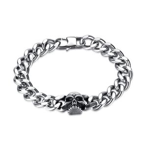 8mm 8.26inch Stainless Steel Cuban Curb Link Chain Bracelet Biker Skull Link Jewelry for Women Mens Cool Jewelry Silver Polished n1360