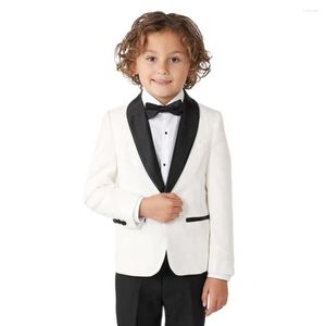 Abiti da uomo 2023 Blazer bianco Pantaloni neri Custom Made Ragazzi Abito da sposa Bambini Tuxedo Comunione Per ragazzi / bambini Abiti formali Completi
