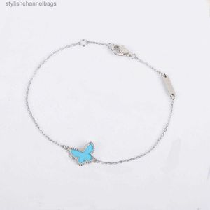 Charm Bracelets silver Charm pendant bracelet with blue butterfly shape in colors and rhombus clasp for women wedding jewelry gift have stamp