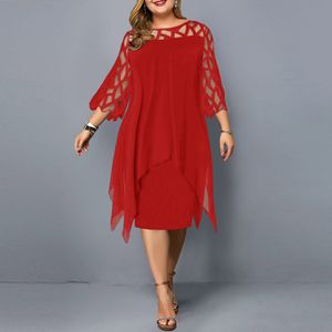 Plusstorlek klänningar 5xl Size Party Dress Sexig elegant spetsnät l6xl vit röd lila svartblå grön löst kvinnors colthing 230506