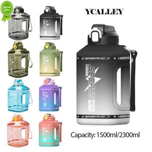 Ycalley Sports Water Bottle 1.5 Liters Silicone Straw Waterbottle 2.3 Liter Big Bottles Portable Travel Bottle Sport Fitness Cup