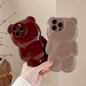 3D Cartoon Bear Glossy Phone Case för iPhone 14 13 12 11 Pro Max 14 Pro Max Lovely Animal Soft Product Back Cover Cover