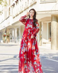 Plus Size Dresses Summer Beach Maxi Dress Women's Sundress Floral Chiffon Full Sleeve Prom Concert Holidays Long Vestido Robes