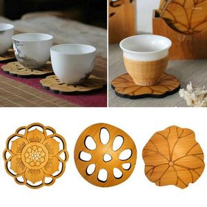 Masa Paspasları Yuvarlak Lotus Yaprak şekeri Çay Mat Kupası Bambu Placemat Yalıtım Narin kazınmış kaymaz