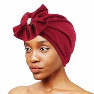 Diamanter Flower Women's Turban Cap Stretchy Breattable Muslim huvudduk