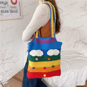 Borse da sera Youda Nuovo design lavorato a maglia colori arcobaleno Borse a tracolla da donna Borsa classica per la spesa grande Borsa da donna casual Borsa da ragazza T230508