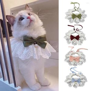 Dog Collars Pet Neckerchief Attractive Charming Cute Cats Dogs Lace Bowknot Pearl Collar With Bell For Daily Wear Scarf Supply