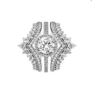 Pandora için Prenses Varlık Kamarası Seti 925 STERLING Silver Party Mücevher Yüzükleri Kadınlar için Girlfriend Hediye Kristal Elmas Lüks Alyans Orijinal Kutu ile