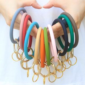 Keychains Fashion O Type Keychain Solid Color Silica Gel Wristlet Wristband Key Ring unisex Trendy Simple Circle Chain Bangle SMEE sach