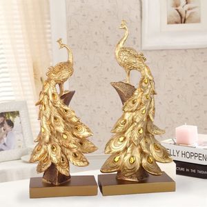 Decorative Objects Figurines Resin Crafts Creative Fashion Gold Blue Peacock Ornament Wine Cabinet Living Room Home Decoration Gift 230508