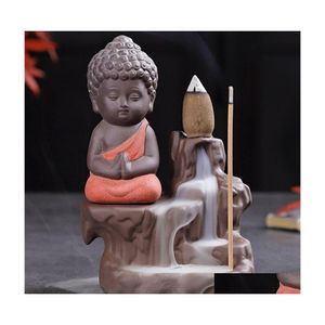 Doftlampor Buddha Smoke Backflow rökelsebrännare Little Monk Waterfall Stick Holder Home Office TeaHouse Decor Drop Delivery Gar DHCA5