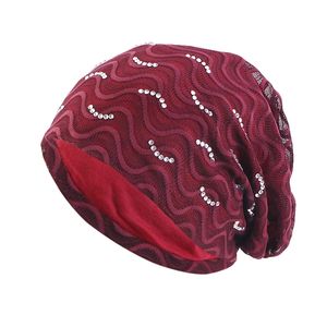 Nya kvinnors andningsbara tunna spetsar beanie hattar kvinnlig bomullsavstånd hatt baggy slouchy muslim turban kemo mössa för cancerpatienter