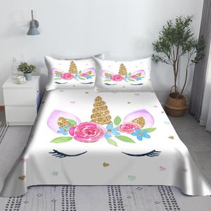 Set Cute Unicorn Bed Sheet Set 3D Printed Cartoon Bed Flat Sheet With Pillow Cover Gifts For Kids King Full Twin Size Wholesale