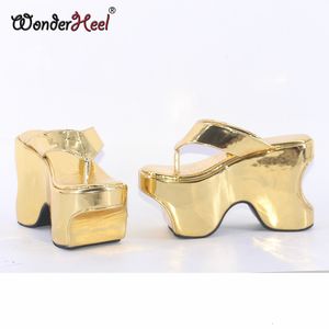 Sandals Wonderheel Summer 12cm High Gain High Heel Platform Japanese Modern Women's Sandals Mirror Leather Slider Large Size 230506