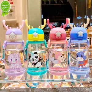 1pc 600ml Christmas Antlers Children Bottle for School Cartoon Animal Unicorn Baby Water Bottle with Shoulder Strap for Boy Girl