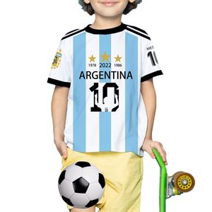 T-Shirts Arjantin 3 Yıldız Baskı Tshirt Çocuklar Numarası 10 Gündelik Jersey Cool Boy Kız Kısa Kollu 4-12 Yıl Çocuk Tee 230508