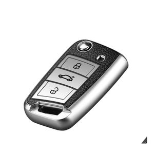 Car Key Leatheraddtpu Case For Vw Mk7/Gti 7/Golf R Skoda Octavia A7 Seat Folding Remote Fob Er Keychain Drop Delivery Mobiles Motorc Dh47H