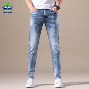 Herrenjeans OUSSYU Markenkleidung Jeans Herren Hohe Qualität Stretch Hellblau Denim Mode Plissee Retro Tasche Skinny Hose Hose 2840 Z0508