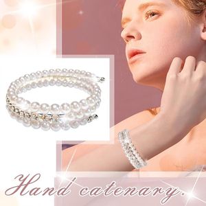 Pulseira feminina pulseira de três camadas shinestone pérola jóias em espiral sinuoso charme para garotas flash diamante multi