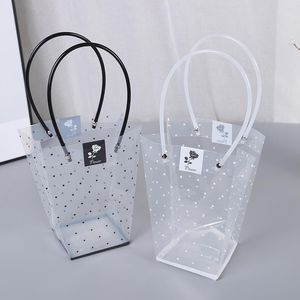 Gift Wrap Dot Pattern Transparent Trapezoid Flower Packing Box Carrier Bag Rose Plastic PVC Bouquet Wedding DecorationGift