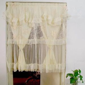 Tenda Stile Pastorale Beige Pizzo Ricamato Voile Cuccetta Porta Camera da Letto/Bagno Decorativo Partiton 90 110cmH