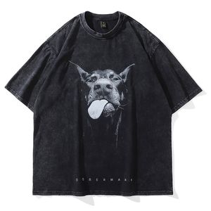 Męskie koszulki mężczyzn gotyckie koszulki Hip Hop Streetwear Letter Dog Printed Punk Tops Summer Vintage Planowane korki krótkie rękaw T-koszule 230506