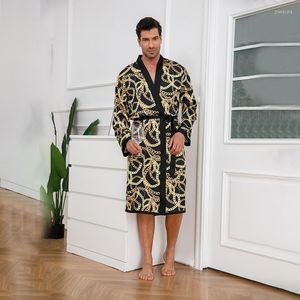 Men's Sleepwear Simulation Silk Pajamas Robe For Men's High-end Breathable Ice Casual Mens Kimono With Lace Up Home Wear Bath