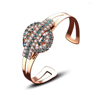 Armreif 2023 Böhmen Uhrenform Rose Gold Farbe Armband für Frau Fliese voller Kristall Zinklegierung offen Geburtstag Schmuck