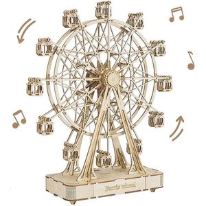 3D Puzzles Robotime DIY Rotatable 3d Wooden Puzzle Music Box Ferris Wheel For Gifts 230508