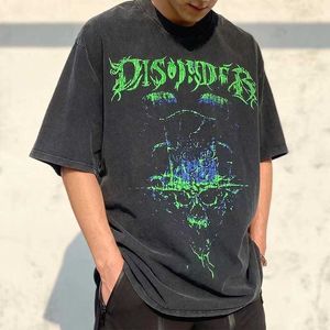 Мужская футболка тренд Большой размер с коротким рукавом ручной роспись граффити-пара нишевая ретро-мод
