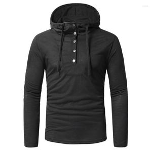 Men's Hoodies Button Men's Casual Hooded Slim Fit Long Sleeve Sweater Solid Color Half Open Sweatshirt 2023 Hoodie
