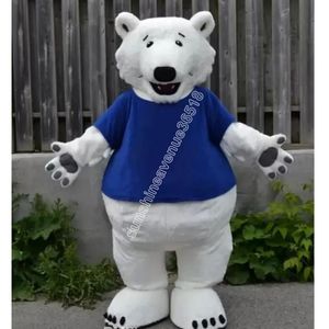 Hot Sales Blue Tshirt Polar Bear Mascot Costume Top Cartoon Anime Theme Character Carnival Unisex vuxna storlek Jul födelsedagsfest utomhus outfit kostym